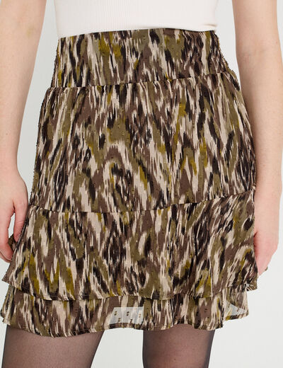 Jupe évasée volantée vert kaki femme