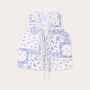 Blouse nouée sans manches blanc femme