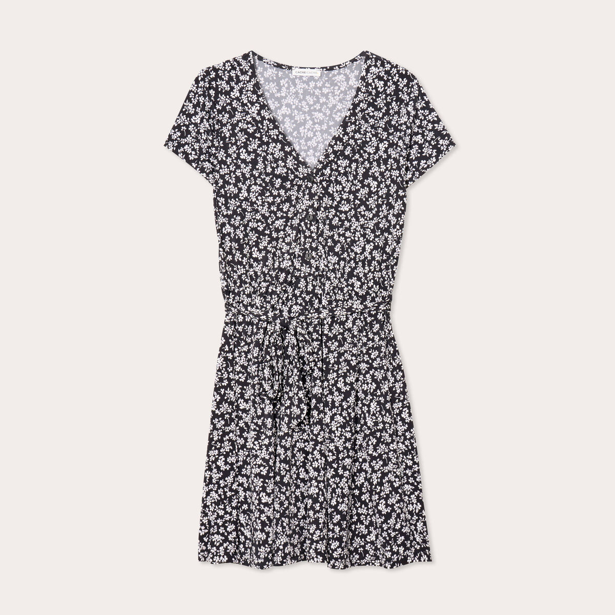 Robe évasée boutonnée noir femme