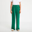 Pantalon large taille haute fluide vert femme