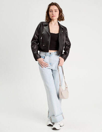 Débardeur cropped bretelles noir femme