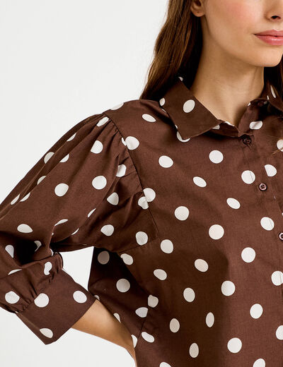Chemise droite manches longues marron femme