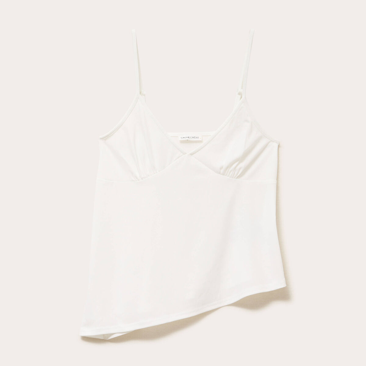 Débardeur asymétrique court col v ecru femme