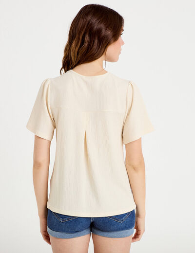 Blouse col v manches courtes ecru femme