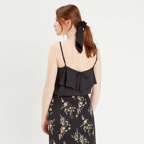 Caraco bretelles fines volants noir femme