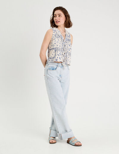 Blouse nouée sans manches blanc femme