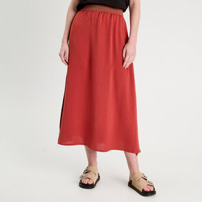 Jupe longue évasée fluide vieux rose femme