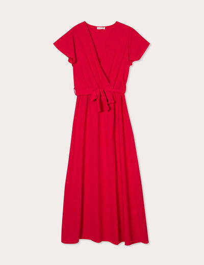 Robe longue évasée cache-coeur rouge fluo femme