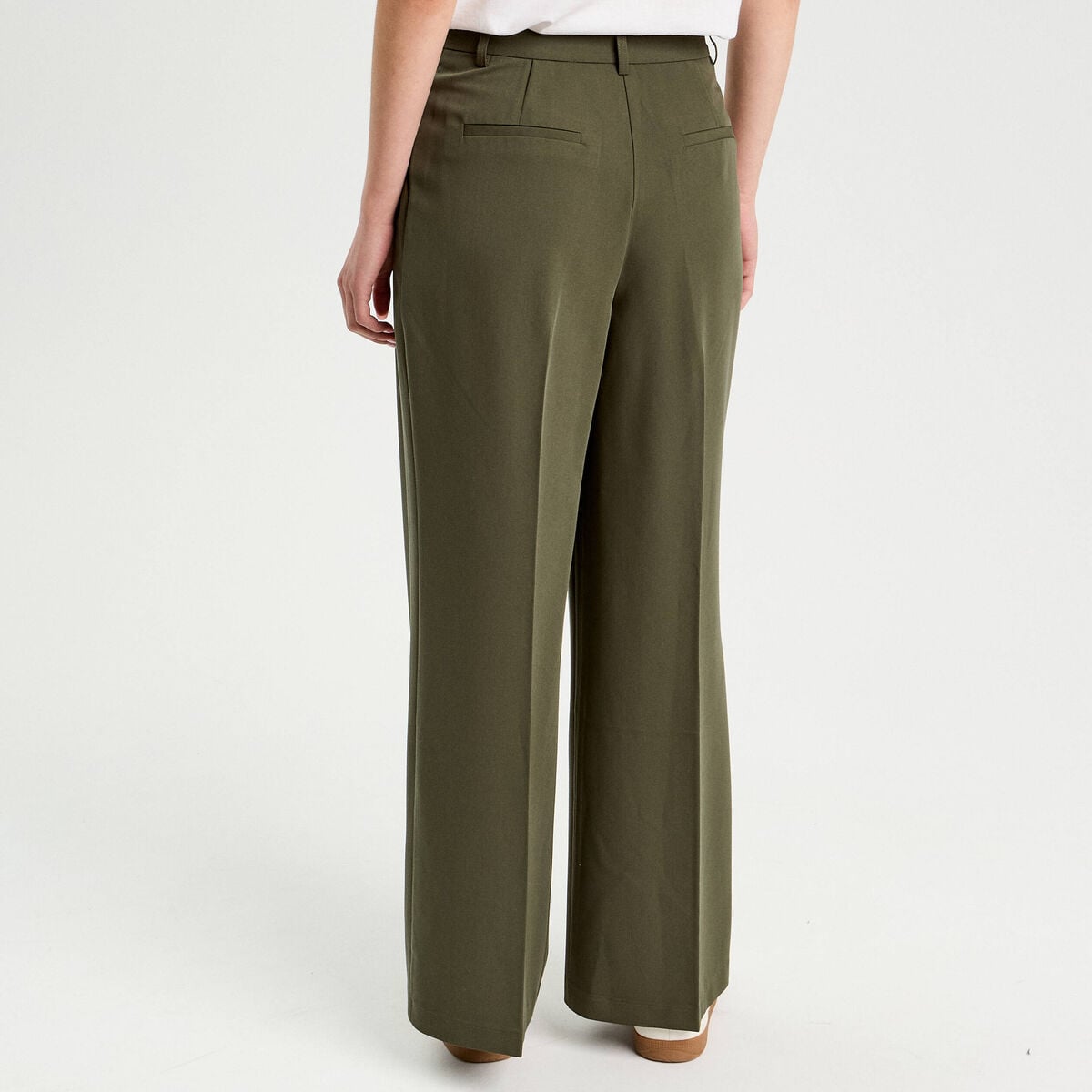 Pantalon large &agrave; pinces vert kaki femme