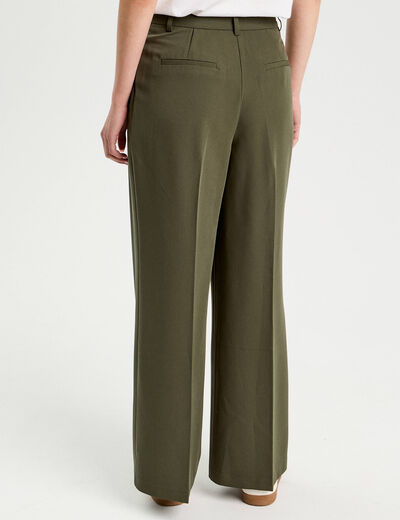 Pantalon large &agrave; pinces vert kaki femme
