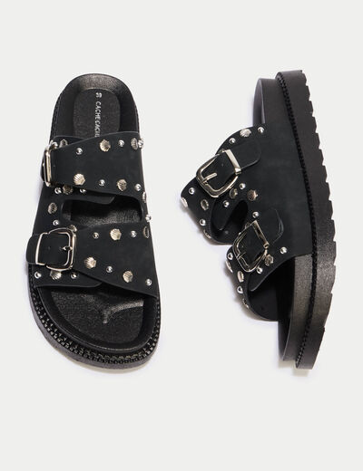 Mules &agrave; d&eacute;tails clout&eacute;s noir femme