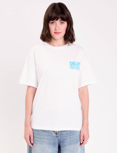 Top oversize manches courtes longues ecru femme
