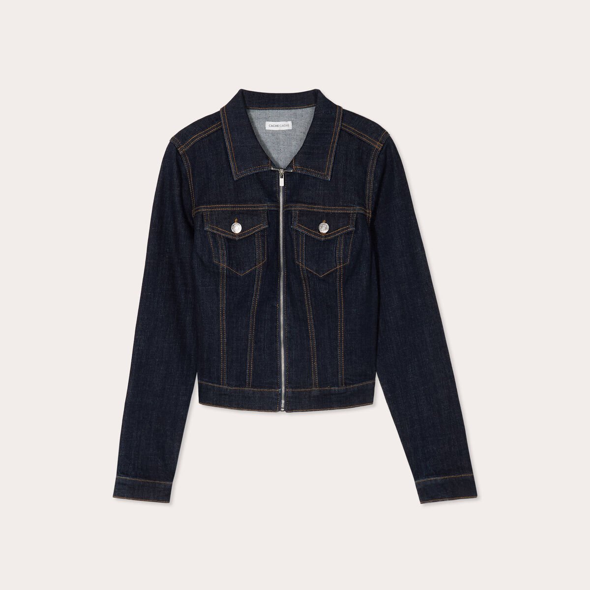 Veste courte zippée en jean denim brut femme