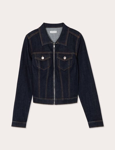 Veste courte zippée en jean denim brut femme