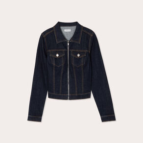 veste courte zippee en jean denim brut femme Veste courte zippée en jean denim brut femme
