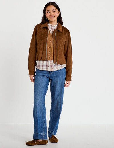 Veste effet boule oversize cropped marron femme