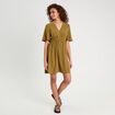 Robe évasée taille élastiquée vert kaki femme