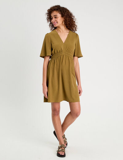 Robe évasée taille élastiquée vert kaki femme