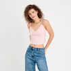 Débardeur cropped dentelle rose clair femme