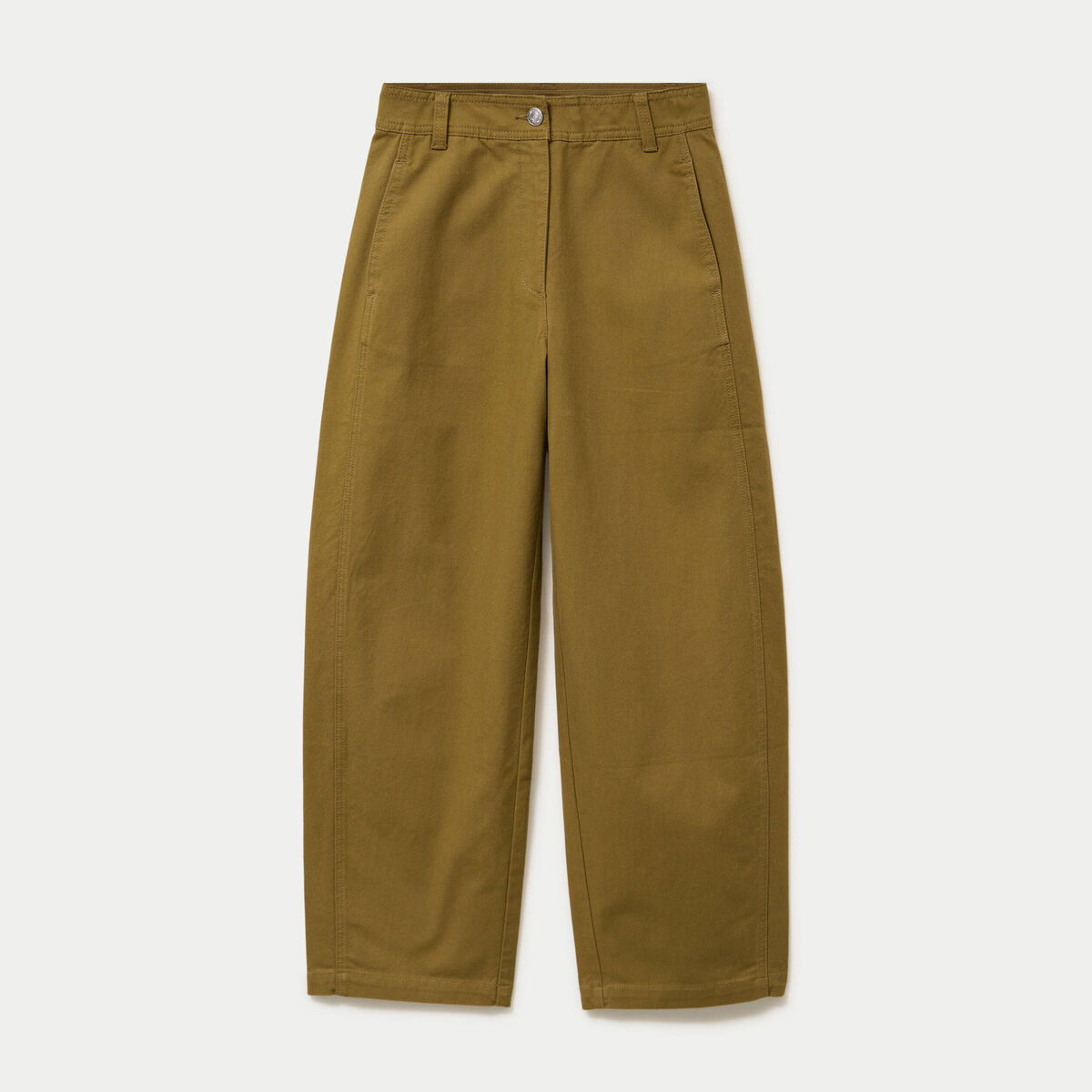 Pantalon chino coupe barrel vert kaki femme