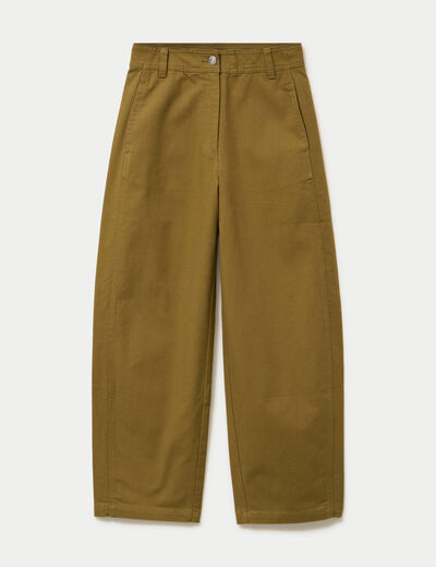 Pantalon chino coupe barrel vert kaki femme