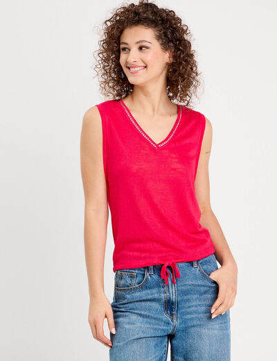 Débardeur détail noeud rose vif femme