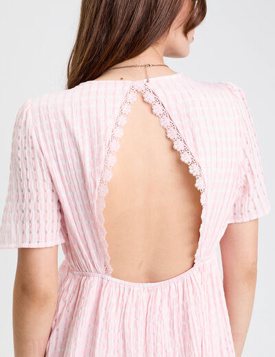 Robe évasée col V doublure viscose rose femme