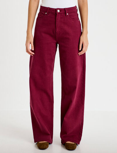 Jean wide leg taille haute bordeaux femme