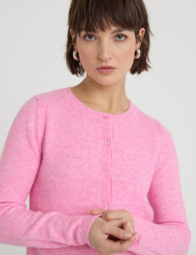 Gilet boutonn&eacute; manches longues rose femme