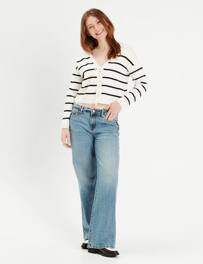 Pull avec petit noeud noir femme