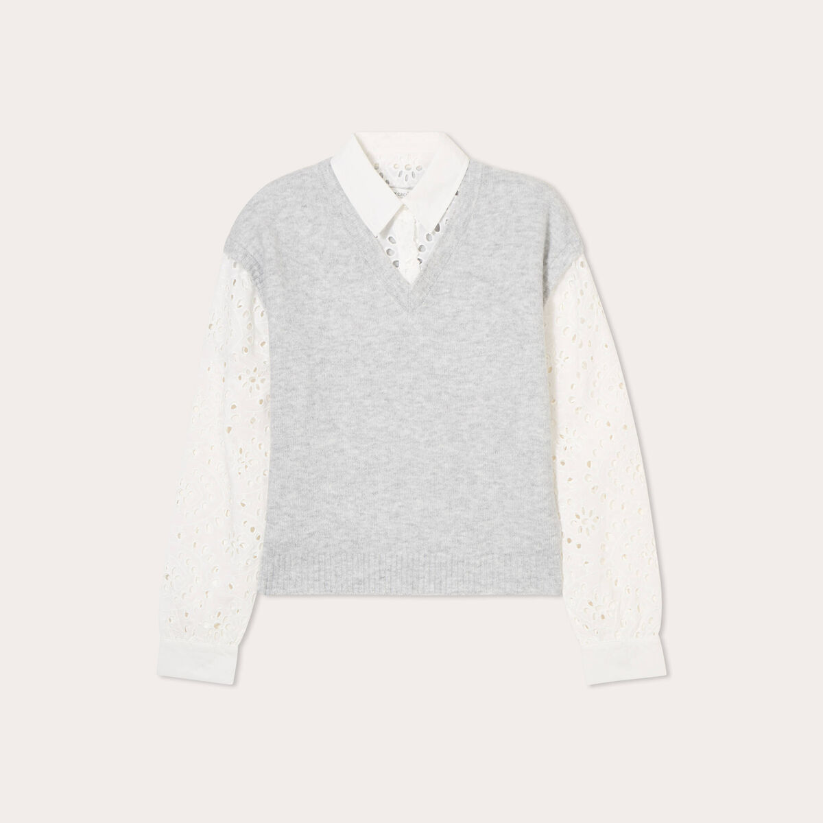 Pull 2-en-1 avec broderie gris clair femme