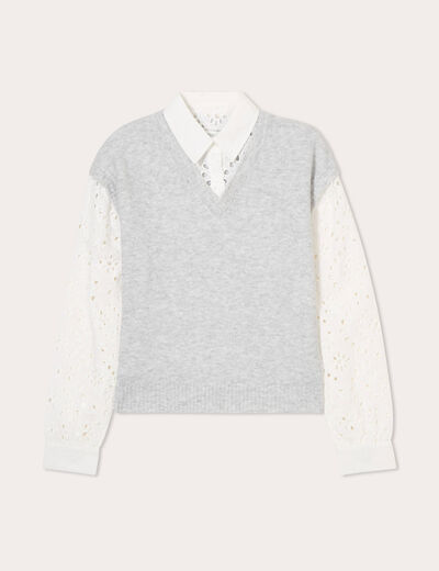 Pull 2-en-1 avec broderie gris clair femme