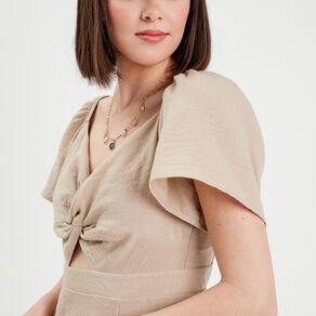 Robe patineuse manches courtes beige femme