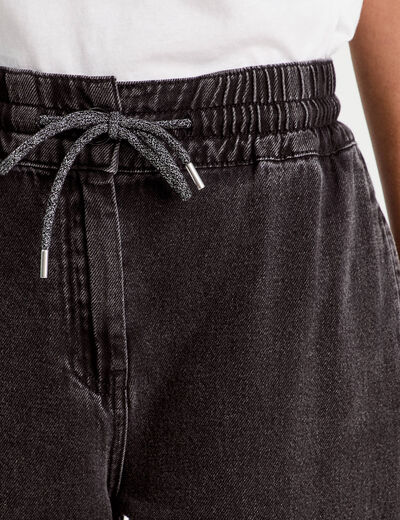 Jeans large taille élastiquée denim noir femme