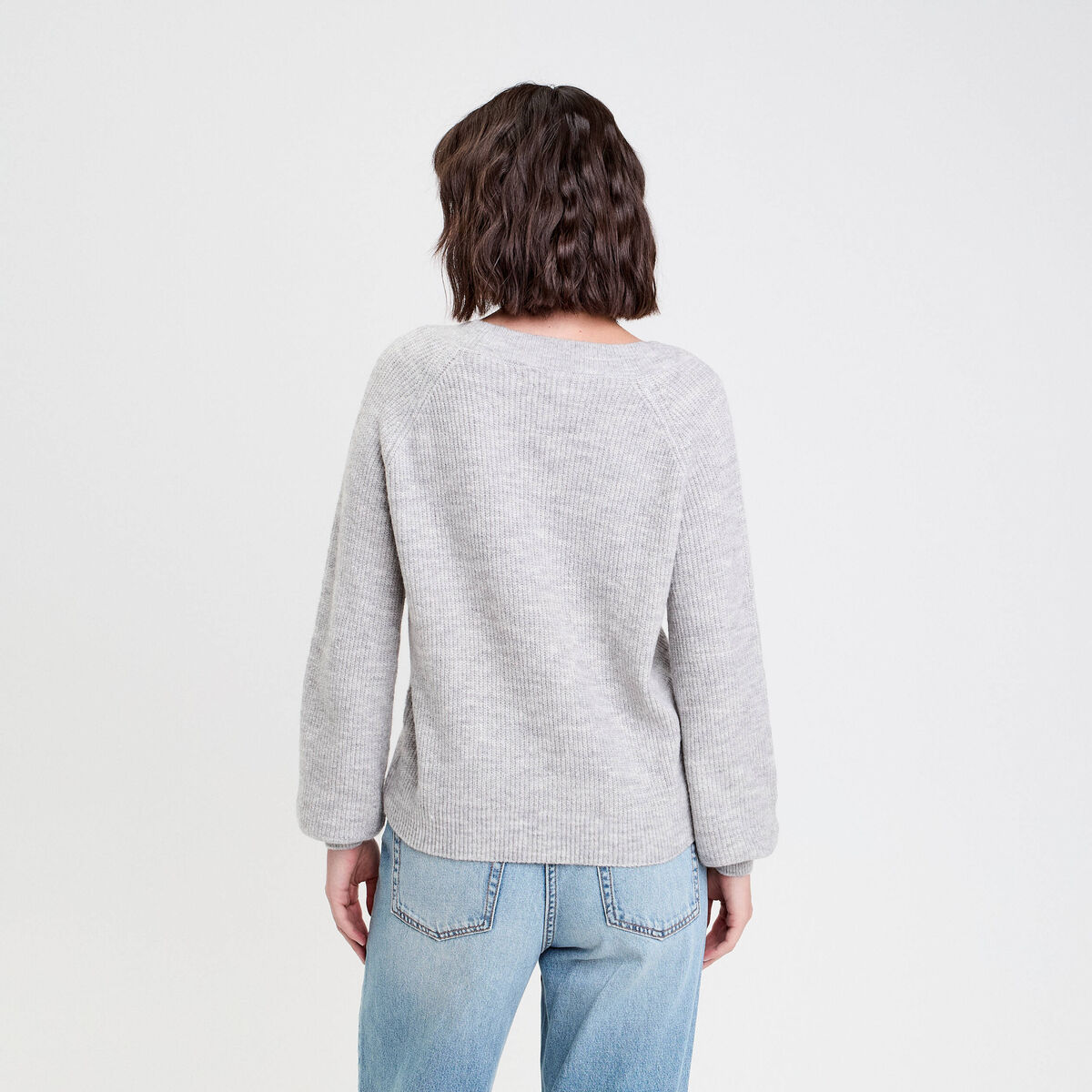 Pull avec col en V gris foncé femme