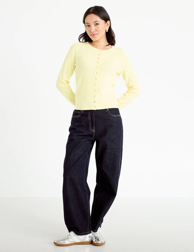 Gilet ajour&eacute; manches longues jaune clair femme