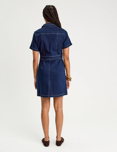 Robe droite zippée en jean denim brut femme