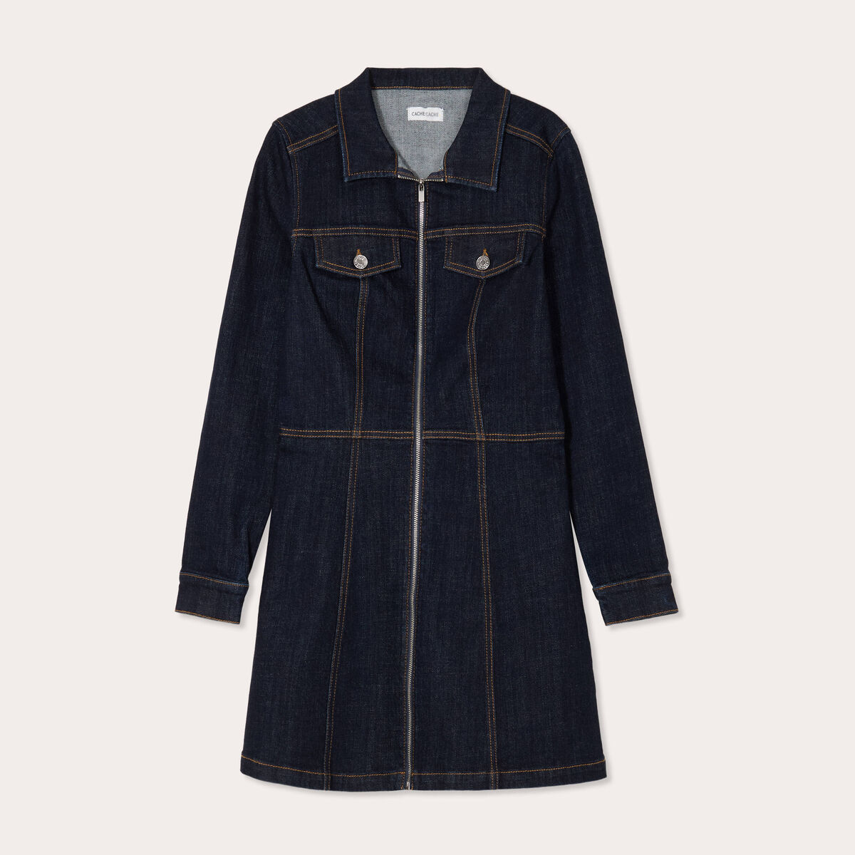 Robe droite zipp&eacute;e en jean denim brut femme