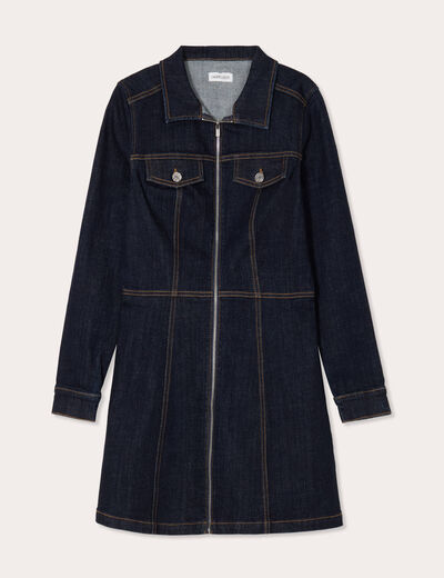 Robe droite zippée en jean denim brut femme