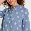 Blouse manches 3/4 brod&eacute;e bleu femme