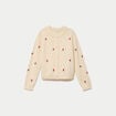 Gilet manches longues broderies col rond beige femme