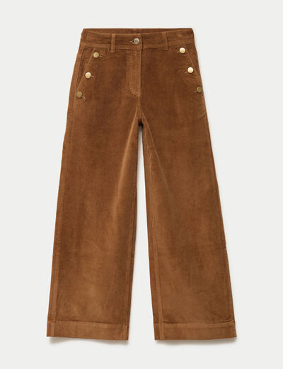 Pantalon bootcut taille haute velours marron femme