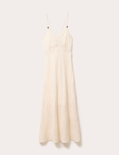 Robe longue évasée ajourée ecru femme