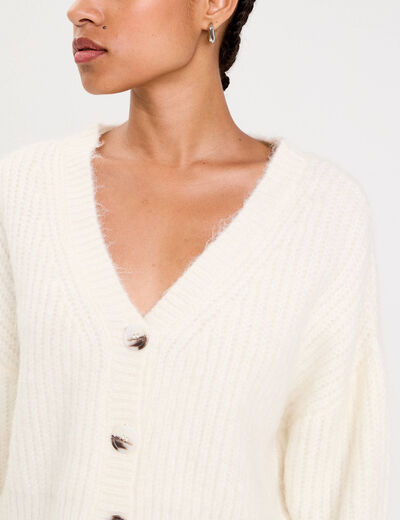 Gilet col v manches longues ecru femme
