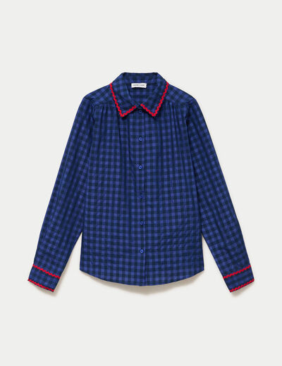 Chemise droite vichy col claudine bleu electrique femme