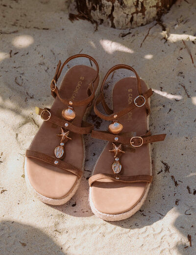 Sandales aspect daim camel femme