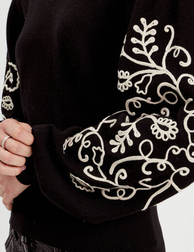 Pull avec broderie noir femme