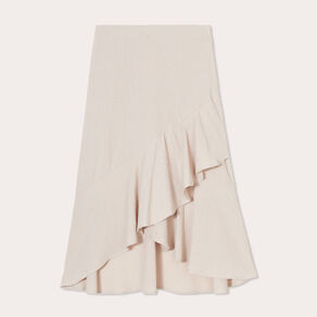 Jupe longue trapèze volants beige femme