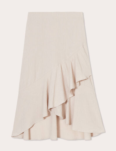 Jupe longue trapèze volants beige femme