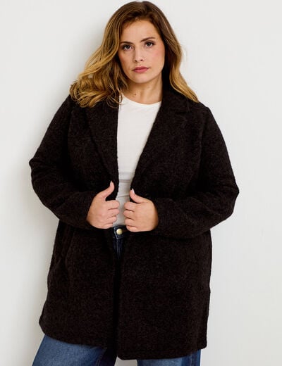 Manteau droit mi-long col tailleur noir femme